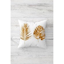 Pelangi Gold Tropik Yaprak Çift Tarafı Baskılı Gizli Fermuarlı Yastık Kılıfı Kırlent Koltuk Yastık Kılıfı