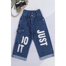 Myada Just Do It Cepli Geniş Paça Kız Çocuk Kot Pantolon