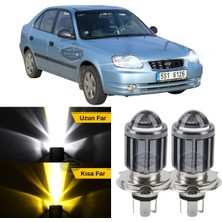 ŞüsCarOto Aksesuar Hyundai Accent Admire 2003-2006 Uyumlu Mercekli Far Ampulü LED Xenon Çift Renk Sarı-Beyaz Far Şimşek Etkili Csp LED Lamba Uzun Kısa 2 Adet Takım