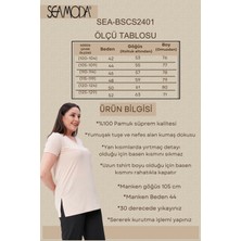 Sea Moda Büyük Beden V Yaka Yırtmaçlı Pamuk Basic Tshirt-Bej