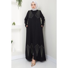 Hafsa Mina Kristal Taş Işlemeli Ferace Siyah HM2423