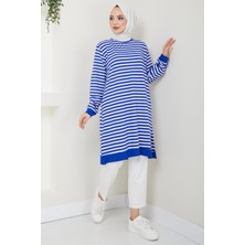 Çizgili Penye Tunik Mavi HM2418