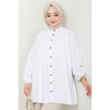 Hafsa Mina Büzgülü Tunik Beyaz HM2411