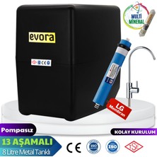 13 Aşamalı 8 LT Çelik Tanklı Pompasız  Multimineralli Su Arıtma Cihazı Premium Seri