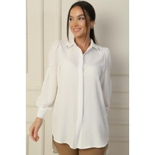 By Saygı Yaka ve Kolları Taş Detaylı Patlı Gömlek