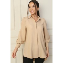 By Saygı Yaka ve Kolları Taş Detaylı Patlı Gömlek