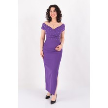 Dans 1585 Kadın Inci Detaylı Yırtmaçlı Uzun Abiye Elbise