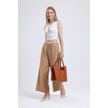 Evident Taba Rengi Kova Model Çift Askılı Kadın Soft Omuz Çantası