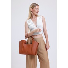 Evident Taba Rengi Kova Model Çift Askılı Kadın Soft Omuz Çantası