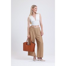 Evident Taba Rengi Kova Model Çift Askılı Kadın Soft Omuz Çantası
