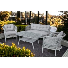 Alle Garden Rattan 2+1+1+Cam Sehpa Minderli Bahçe Balkon Oturma Grubu Gri