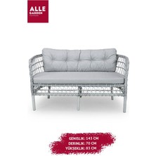 Alle Garden Rattan 2+1+1+Cam Sehpa Minderli Bahçe Balkon Oturma Grubu Gri