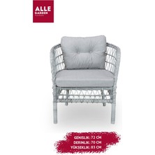 Alle Garden Rattan 2+1+1+Cam Sehpa Minderli Bahçe Balkon Oturma Grubu Gri