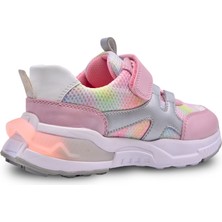 Kids A More Elisa Cırtlı Lastikli Gökkuşağı File Detaylı Deri Kız Çocuk Spor Ayakkabı Pembe