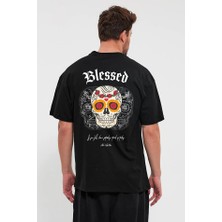 All Wear Style Blessed Baskılı Oversize Kesim Unisex Siyah Tshirt