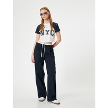 Koton Crop Tişört Kolej Baskılı Bisiklet Yaka Slim Fit Renk Bloklu
