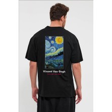 All Wear Style Vincent Van Gogh Yıldızlı Gece Baskılı Oversize Kesim Unisex Siyah Tshirt