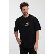 All Wear Style Vincent Van Gogh Yıldızlı Gece Baskılı Oversize Kesim Unisex Siyah Tshirt