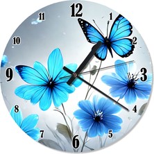Ekart Mavi Kelebekler ve Çiçekler Analog Duvar Saati