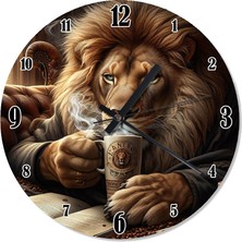 Karizma Tablo Kahve Içen Aslan Sessiz Duvar Saati