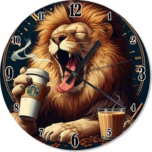Ekart Kahve Içen ve Esneyen Aslan Akarlı Duvar Saati