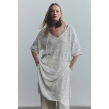Sherin Ekru Ajurlu Oversize Triko Elbise