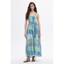 Sherin Mint Gipe Detaylı Midi Elbise