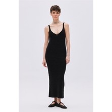 Sherin Siyah Simli V Yaka Triko Elbise