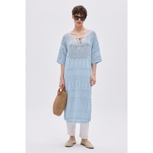 Sherin Mavi Ajurlu Oversize Triko Elbise