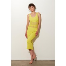 Sherin Sarı Büzgü Detaylı Midi Elbise