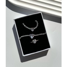 DMR Accessoire Çelik Kalp Su Yolu Kolye Bileklik Yüzük Seti Hediye Set