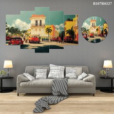 A2ZTR 5 Parçalı Dekoratif Ahşap Duvar Tablosu ve Saati 60X124 cm