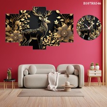 A2ZTR 5 Parçalı Dekoratif Ahşap Duvar Tablosu ve Saati 60X124 cm