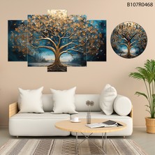 A2ZTR 5 Parçalı Dekoratif Ahşap Duvar Tablosu ve Saati 60X124 cm