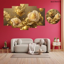 A2ZTR 5 Parçalı Dekoratif Ahşap Duvar Tablosu ve Saati 60X124 cm