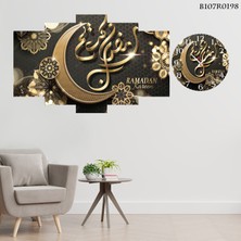 A2ZTR 5 Parçalı Dekoratif Ahşap Duvar Tablosu ve Saati 60X124 cm