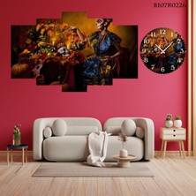 A2ZTR 5 Parçalı Dekoratif Ahşap Duvar Tablosu ve Saati 60X124 cm