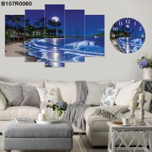 A2ZTR 5 Parçalı Dekoratif Ahşap Duvar Tablosu ve Saati 60X124 cm