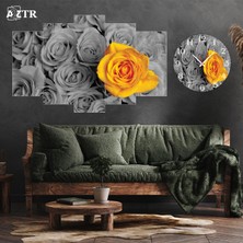 A2ZTR 5 Parçalı Dekoratif Ahşap Duvar Tablosu ve Saati 60X124 cm
