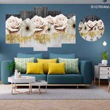 A2ZTR 5 Parçalı Dekoratif Ahşap Duvar Tablosu ve Saati 60X124 cm