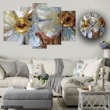 A2ZTR 5 Parçalı Dekoratif Ahşap Duvar Tablosu ve Saati 60X124 cm