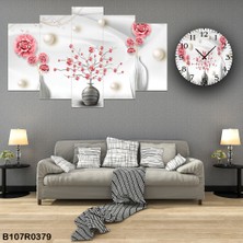 A2ZTR 5 Parçalı Dekoratif Ahşap Duvar Tablosu ve Saati 60X124 cm