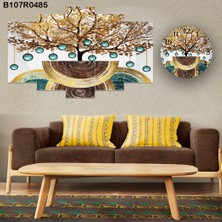 A2ZTR 5 Parçalı Dekoratif Ahşap Duvar Tablosu ve Saati 60X124 cm