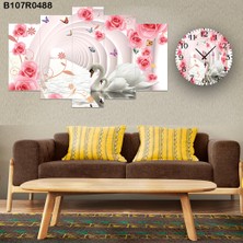 A2ZTR 5 Parçalı Dekoratif Ahşap Duvar Tablosu ve Saati 60X124 cm