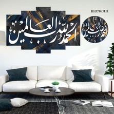 A2ZTR 5 Parçalı Dekoratif Ahşap Duvar Tablosu ve Saati 60X124 cm