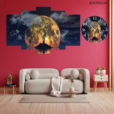 A2ZTR 5 Parçalı Dekoratif Ahşap Duvar Tablosu ve Saati 60X124 cm