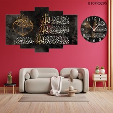 A2ZTR 5 Parçalı Dekoratif Ahşap Duvar Tablosu ve Saati 60X124 cm