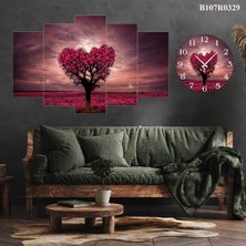 A2ZTR 5 Parçalı Dekoratif Ahşap Duvar Tablosu ve Saati 60X124 cm