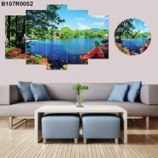 A2ZTR 5 Parçalı Dekoratif Ahşap Duvar Tablosu ve Saati 60X124 cm