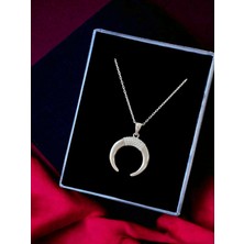 Alâ Silver Jewellery Ters Hilal Beyaz Taşlı Tasarım 925 Ayar Gümüş Kolye